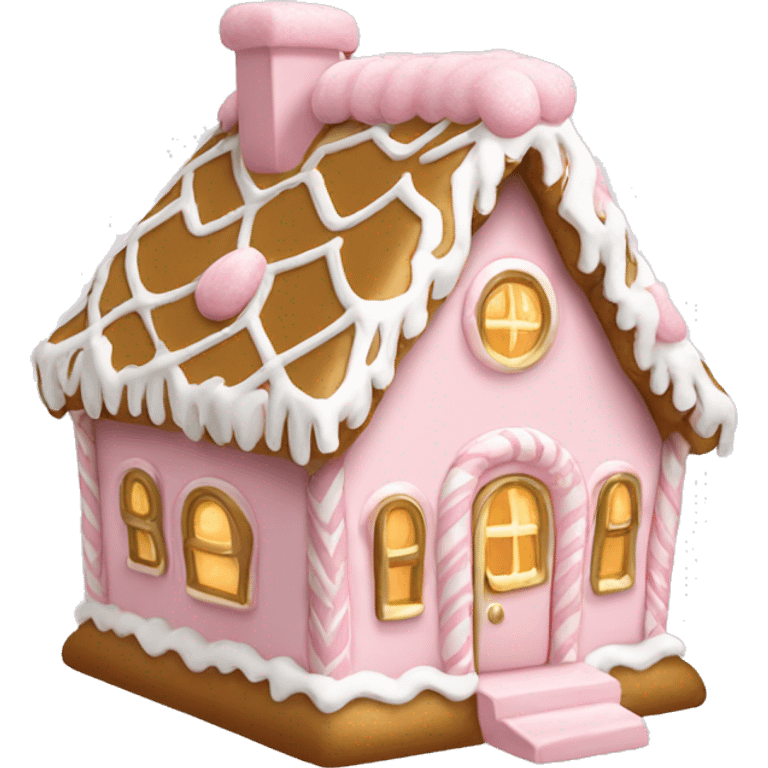 light pink and gold and white gingerbread house emoji