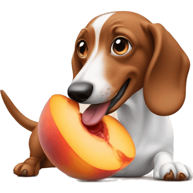 Sausage dog eating a peach emoji