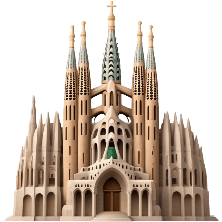 Cinematic Realistic Sagrada Fam√≠lia Landmark Emoji, depicted with the intricate, soaring architecture of the basilica rendered with detailed textures and dramatic, ethereal lighting. emoji