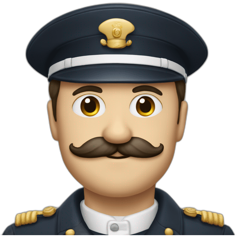 Une personne avec une grosse moustache et un kepi levant la main emoji