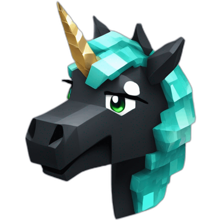 Minecraft Glitter Black Unicorn Head With Diamond Horn emoji