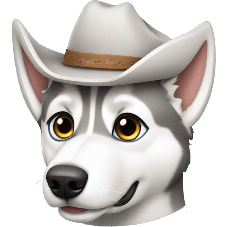 Gray Siberian Husky with blue eyes wearing a cowboy hat emoji