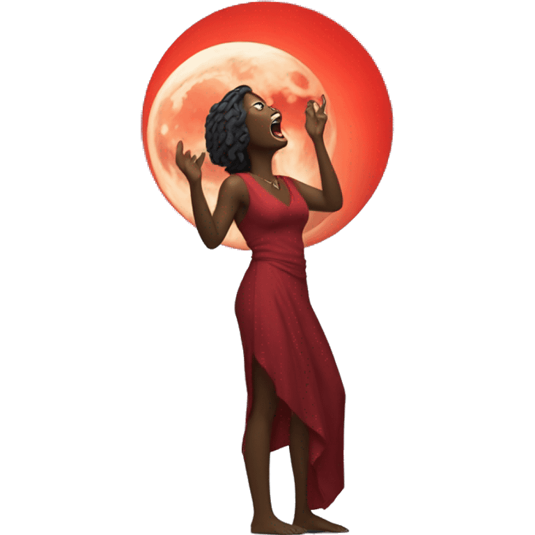 Woman howling to red moon emoji