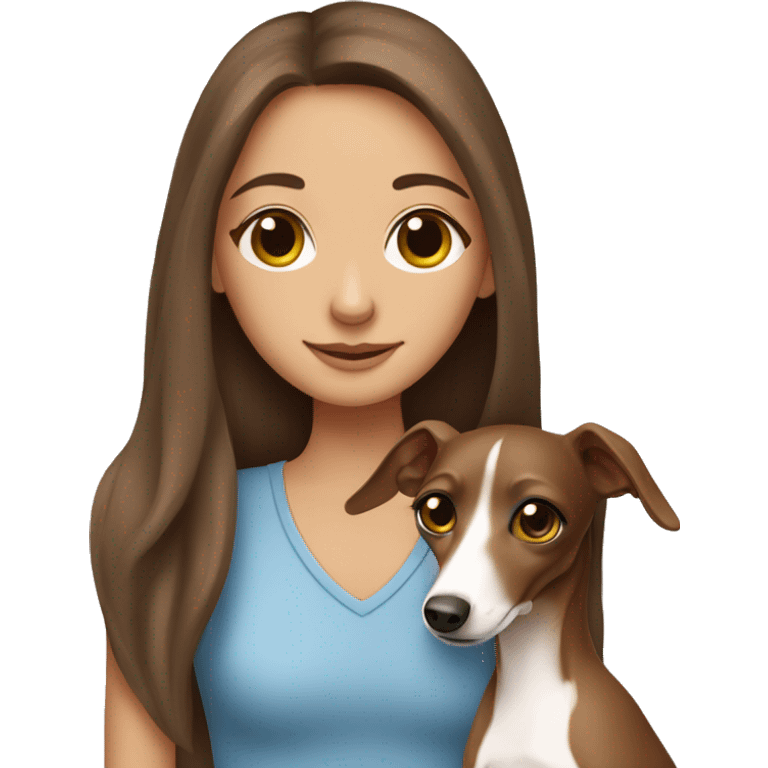 One girl with long brown hair hugging her Italian greyhound  emoji