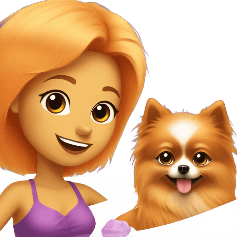 orange Pomeranian dog with girl spa emoji