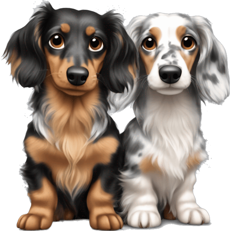 Two Tri Merle long haired Dachshunds together emoji