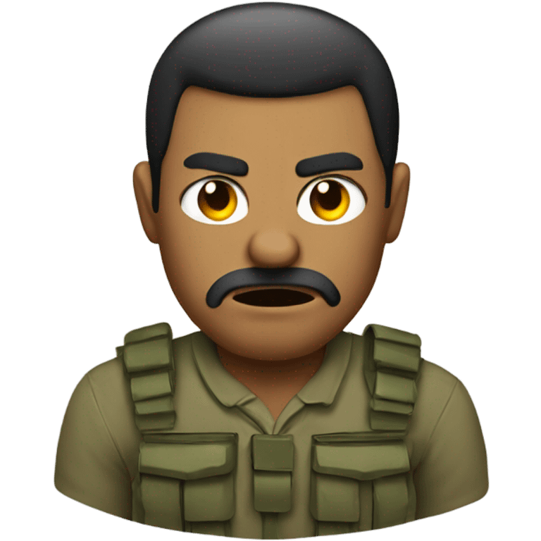 man with an angry face holding a army emoji