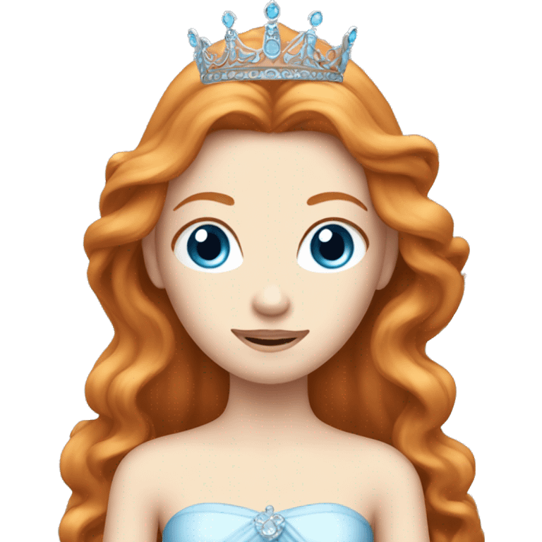 Ginger princess, long hair, white, blue eyes and tiara emoji