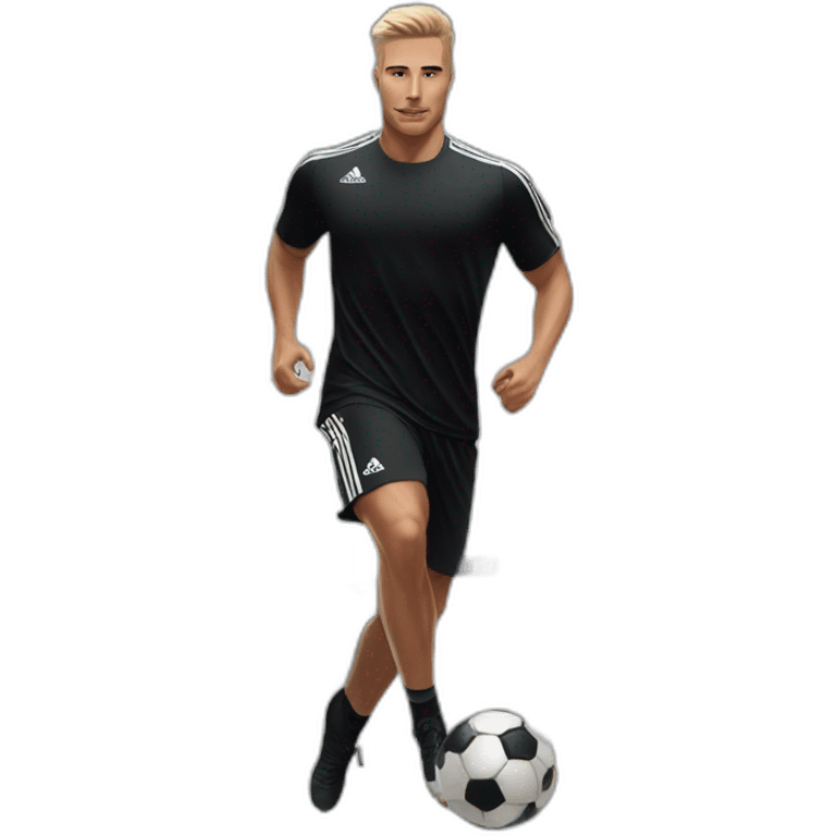 white skin soccer player in black adidas t-shirt training at gym emoji