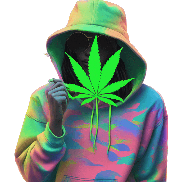 Hemp leaves Multicoloured neon person smoking wearing hoodie dancing hip hop bucket hat tropical Skater fashion aesthetic baggy clothes graphic t shirt 420 emoji