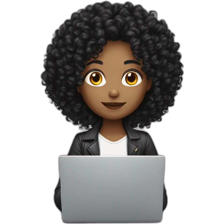 black curly hair white skin working on laptop emoji