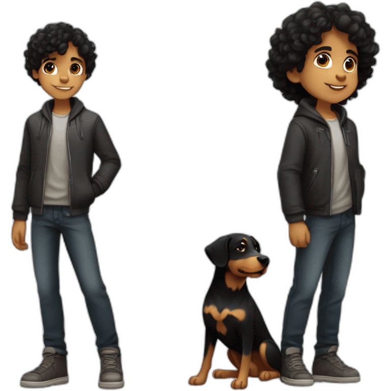 Slavic Boy with curly Black Hair with dog Entlebucher zennenhund emoji