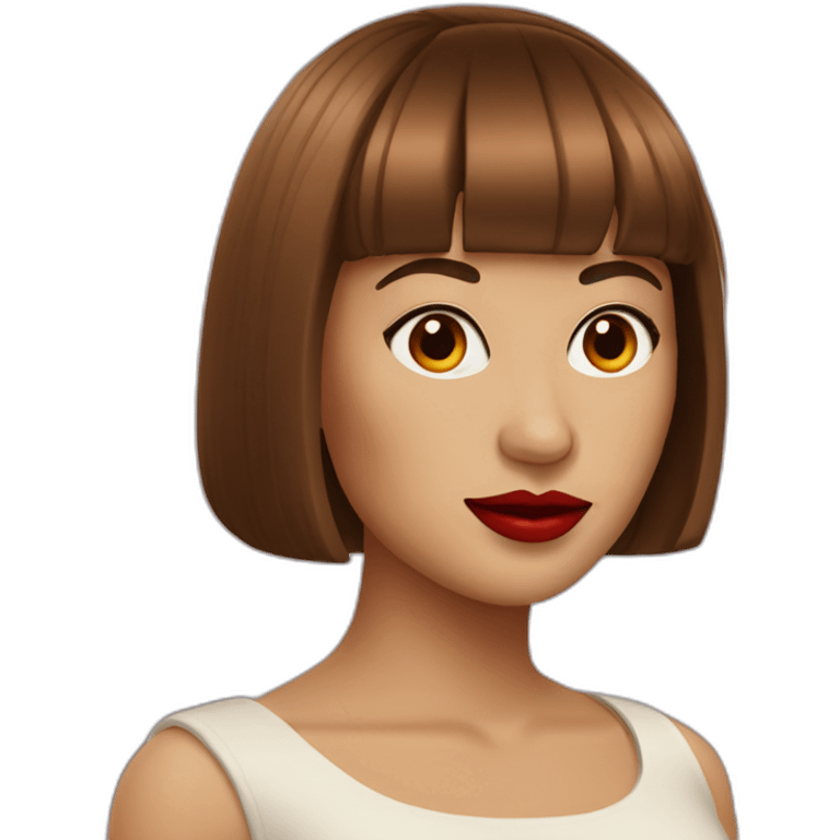 Famous woman with brown bangs and red lips emoji