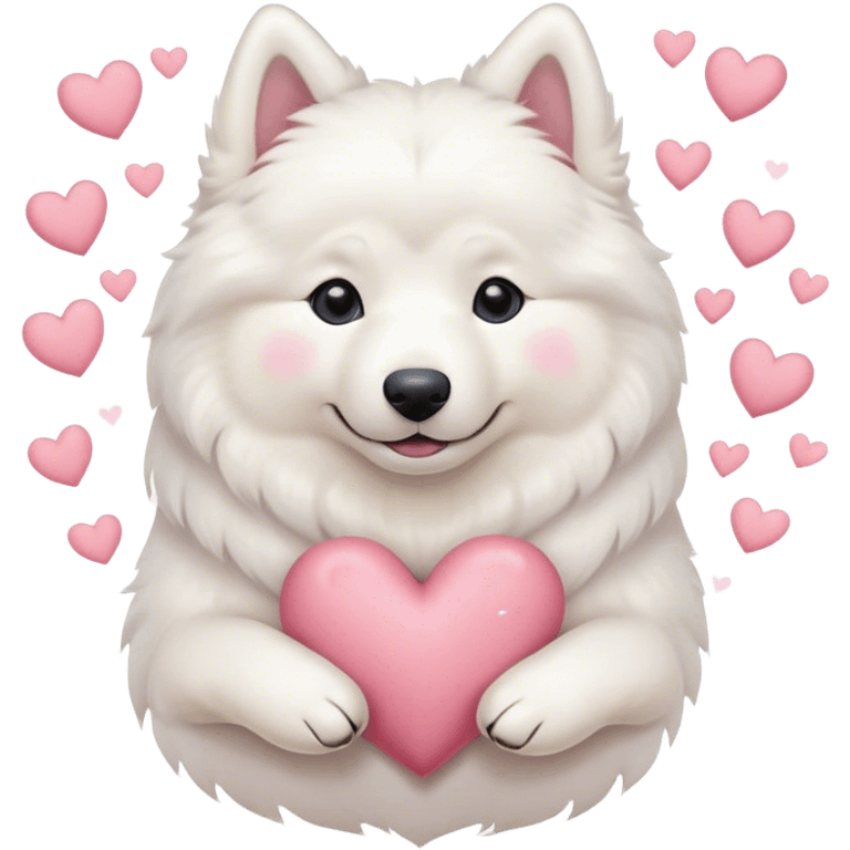 samoyed hug with pastel hearts emoji