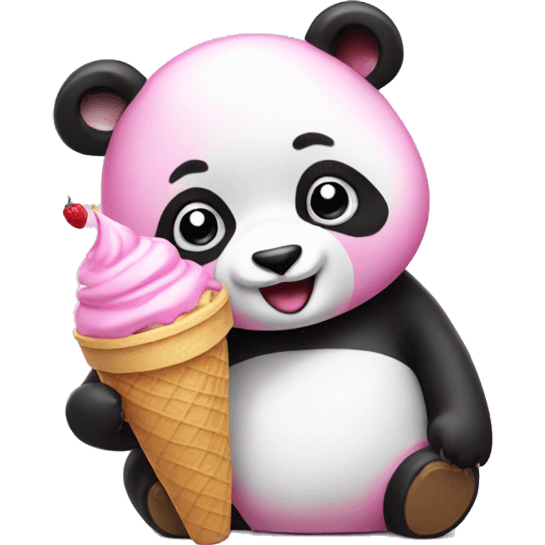 Pink Panda eating ice cream emoji