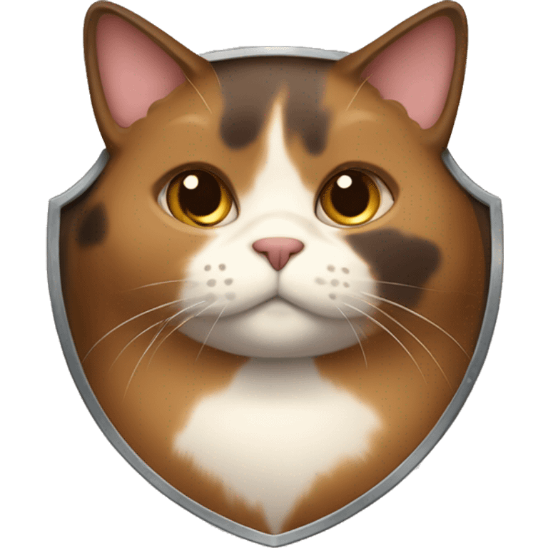 Fat brown calico cat with a shield  emoji