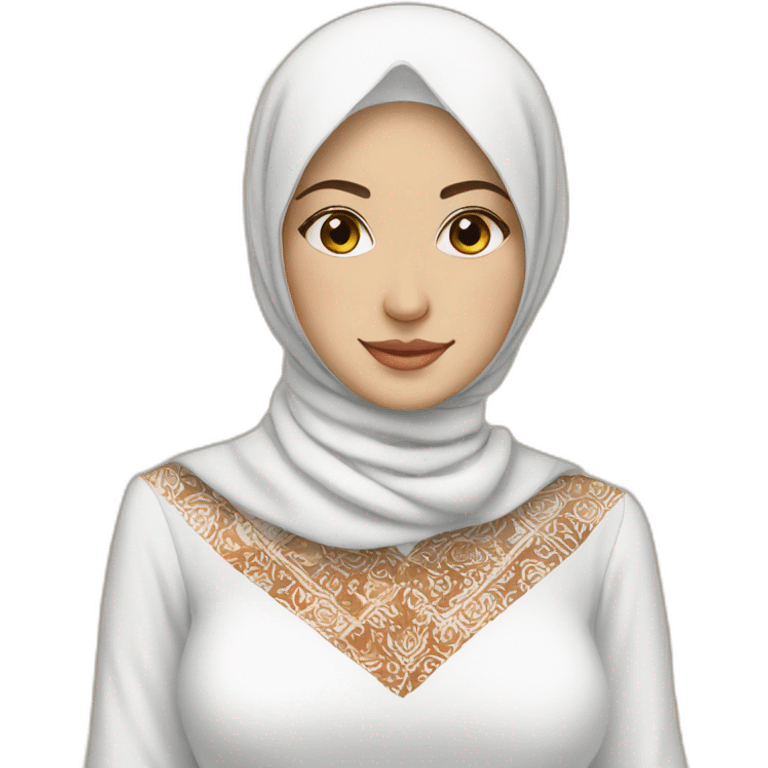 Woman with white hijab and white blouse with batik motif emoji