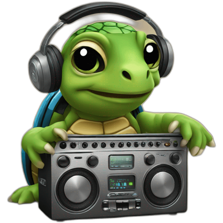 Dj turtle holding radio emoji