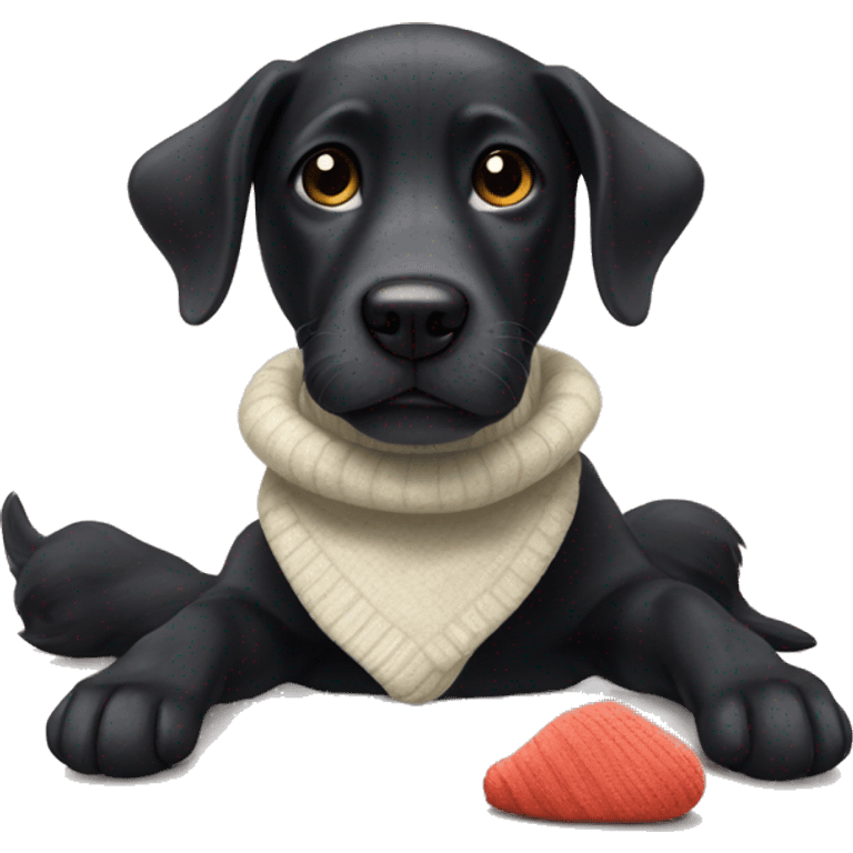 Black dog with a sock in his mouth  emoji