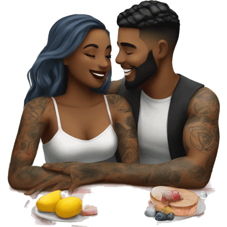 Romantic picnic date for beautiful tattooed couple emoji