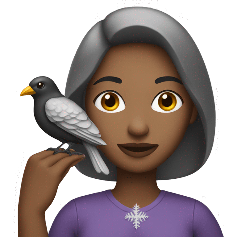 A white woman holding a bird on her hands and wearing a christmas makeup emoji