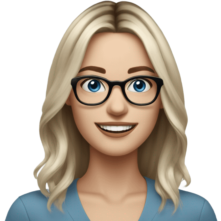 Shoulder length Balayage pale model lady with glasses and blue eyes happy  emoji