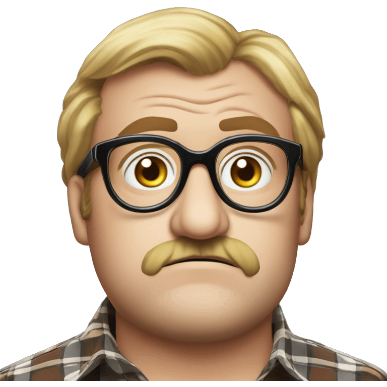 Bubbles (Trailer Park Boys):
A lovable, quirky character with thick, oversized glasses that magnify his wide, expressive eyes. Dressed in a well-worn plaid shirt, Bubbles has an innocent, curious gaze and a distinct pout emoji