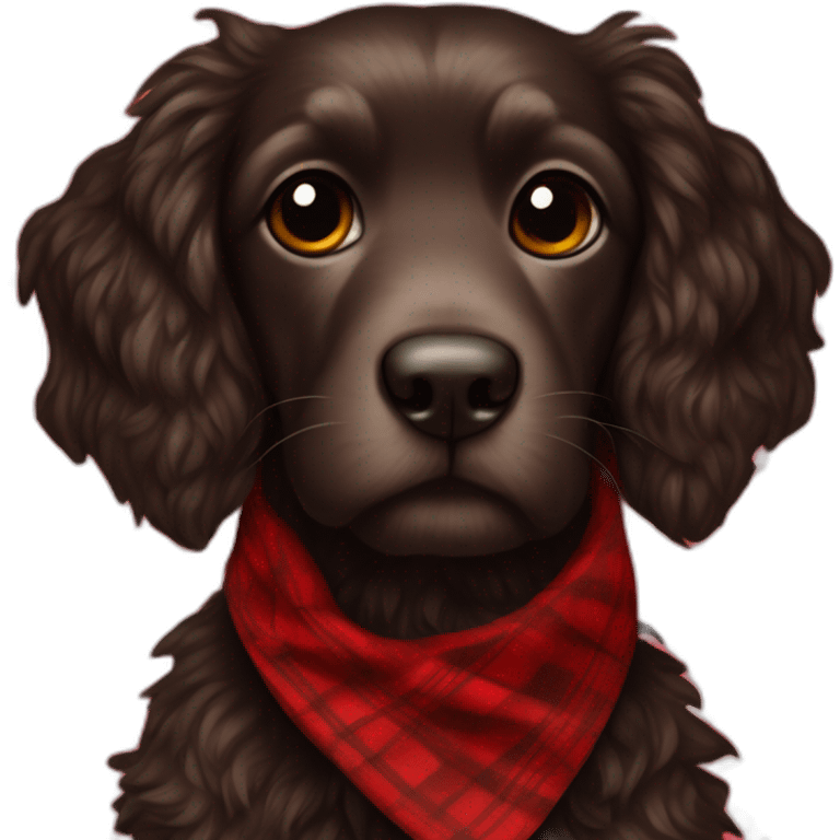 Black Chocolate brown colored doodle with a red and black flannel hankerchief emoji