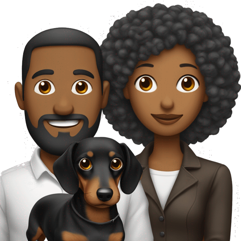 Hombre banco con pelo negro y mujer afro con pelo brego más perrito dachshund  emoji