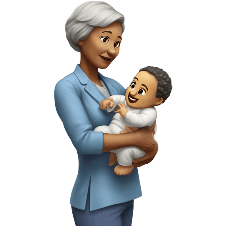 Create a 3d hyper realistic senior woman holding a baby  emoji