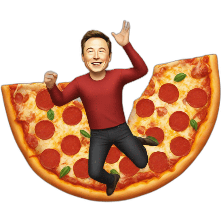 Elon musk flying on a pizza emoji