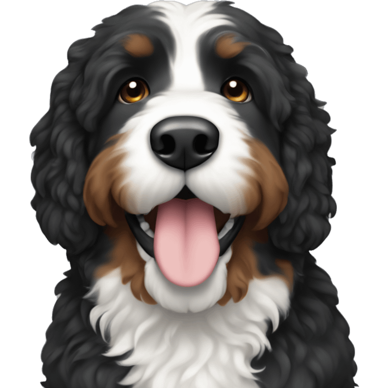 Black Bernedoodle with only white fur under his chin. Brown eyebrows  emoji