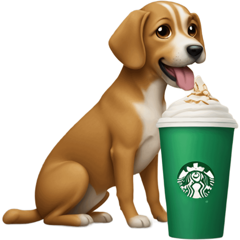 Dog drinking a starbuck emoji