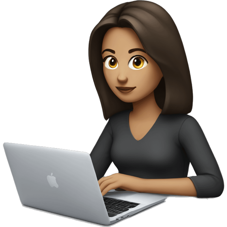 A brunette girl works on a MacBook emoji