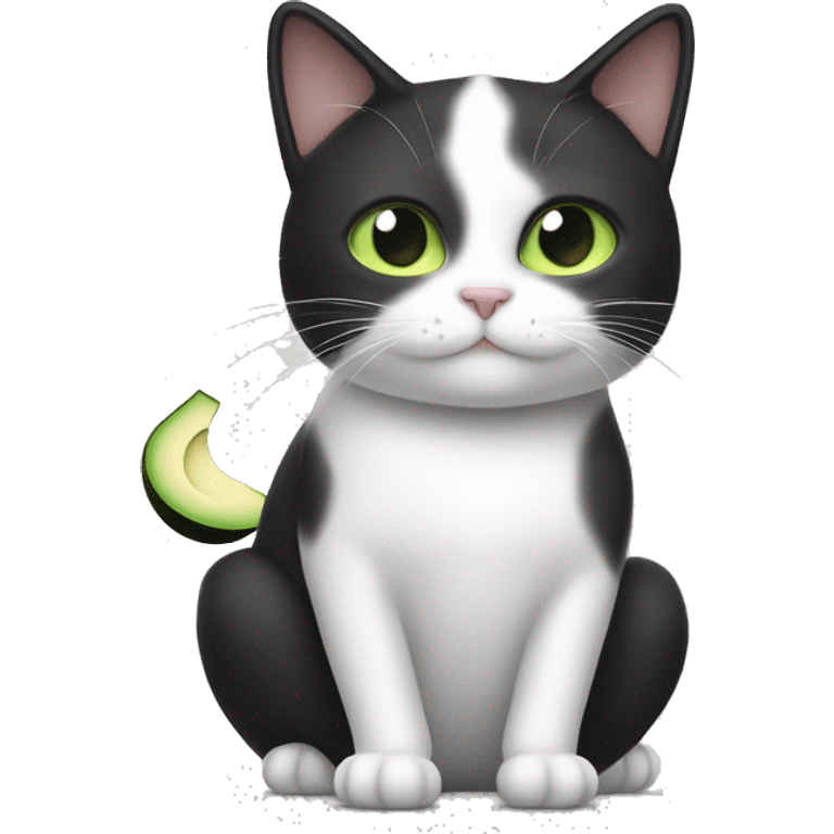 Black and white cat with an avocado￼￼ emoji