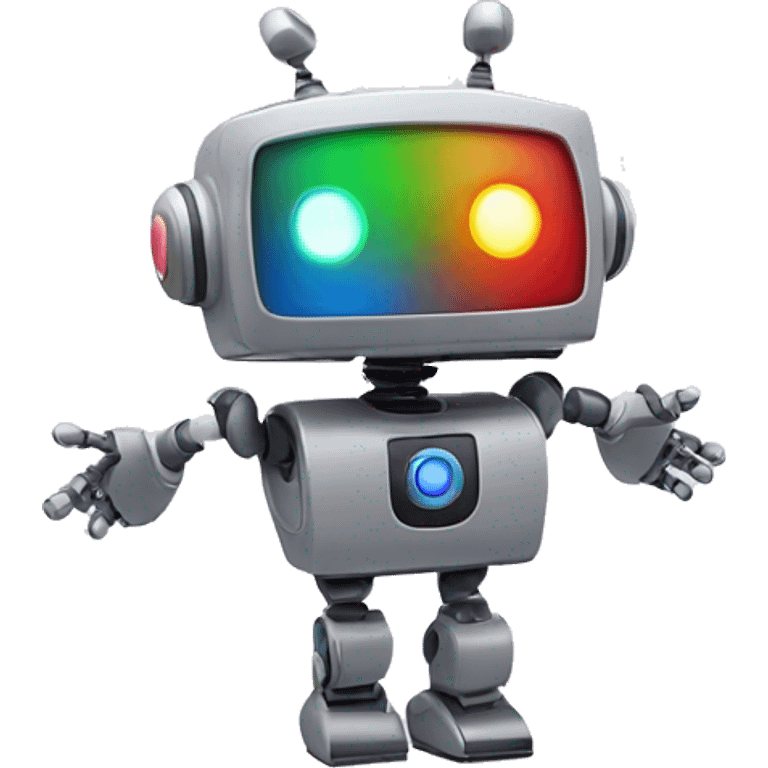 Design an emoji of a robot in a dancing pose with colorful lights. emoji