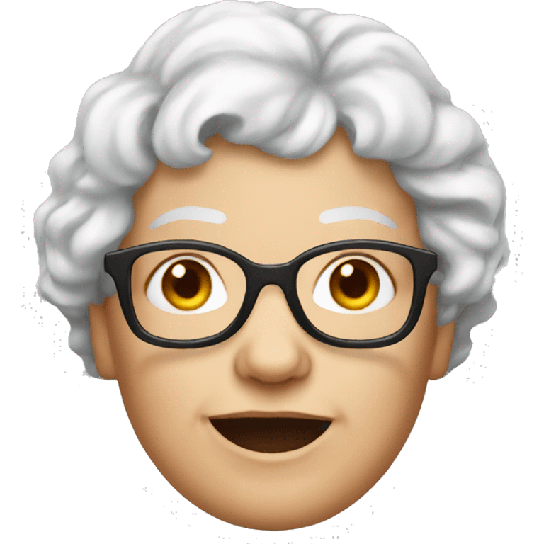 White Grandma emoji but with cat eye glasses and red wavy hair emoji