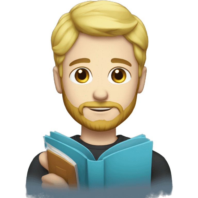 male with short blonde hair beard blue eyes with book emoji