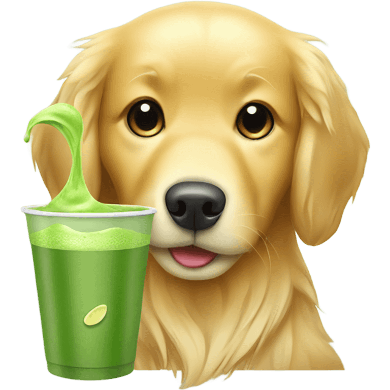 Golden retriever drinking matcha emoji