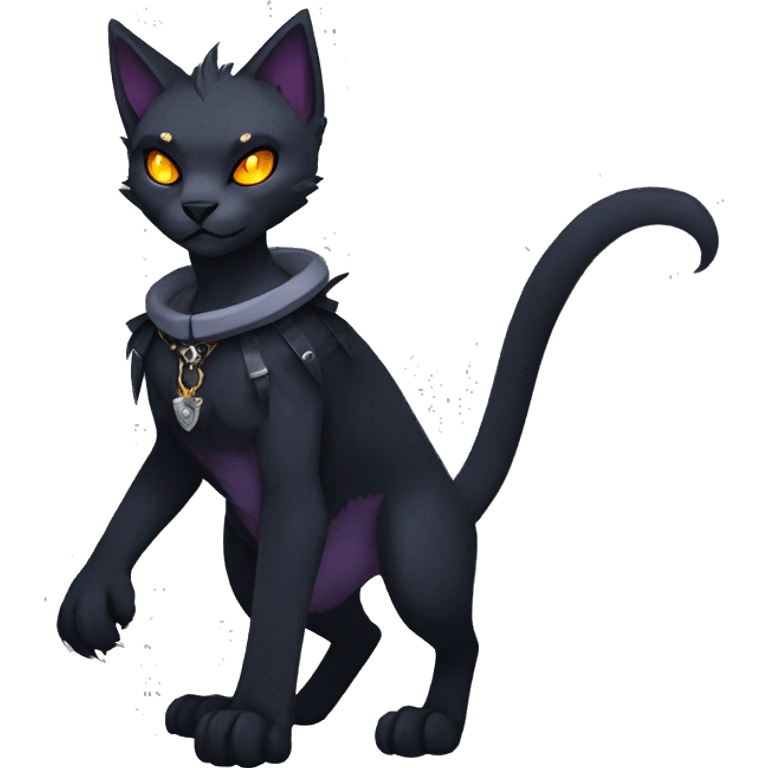 cool edgy anthro fantasy dark-shadow-themed animal vampiric cat hybrid Fakemon  with a collar full body emoji