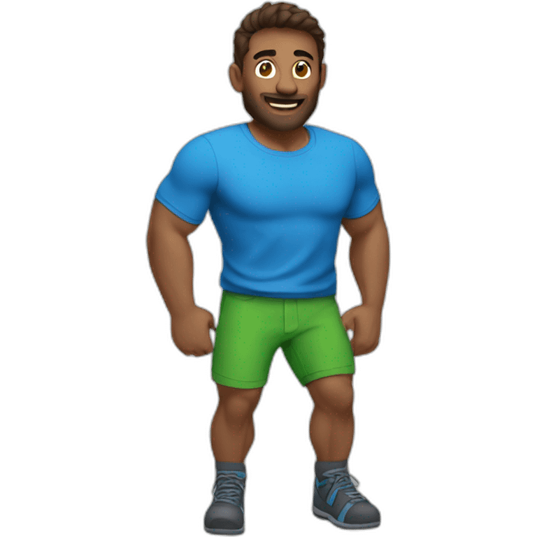 climber with a blue shirt and green shorts. emoji