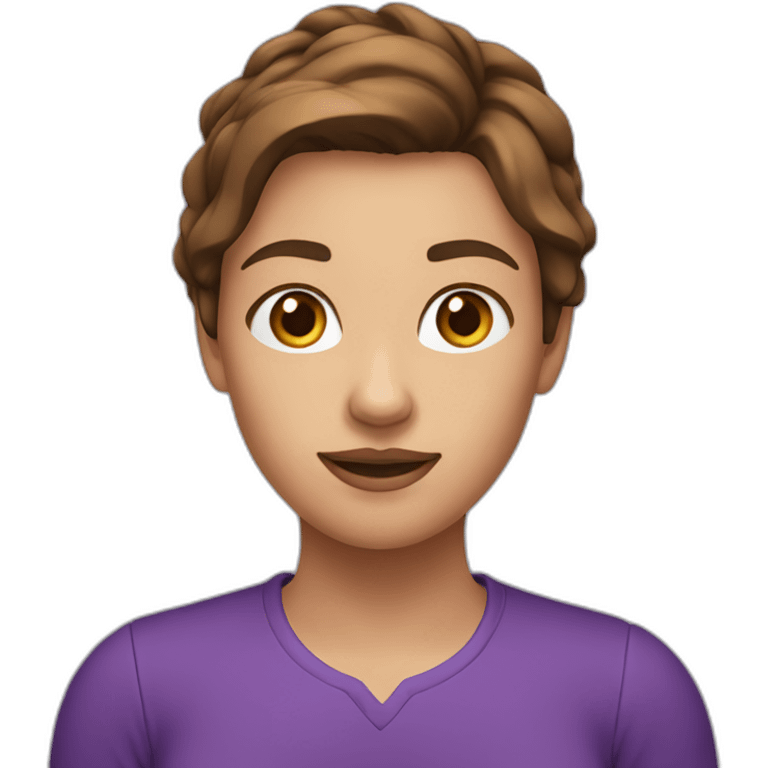 young woman with brown hair up to shoulders purple shirt emoji