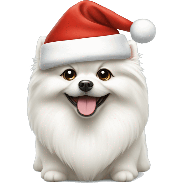 white Maltese Pomeranian wearing Santa hat emoji