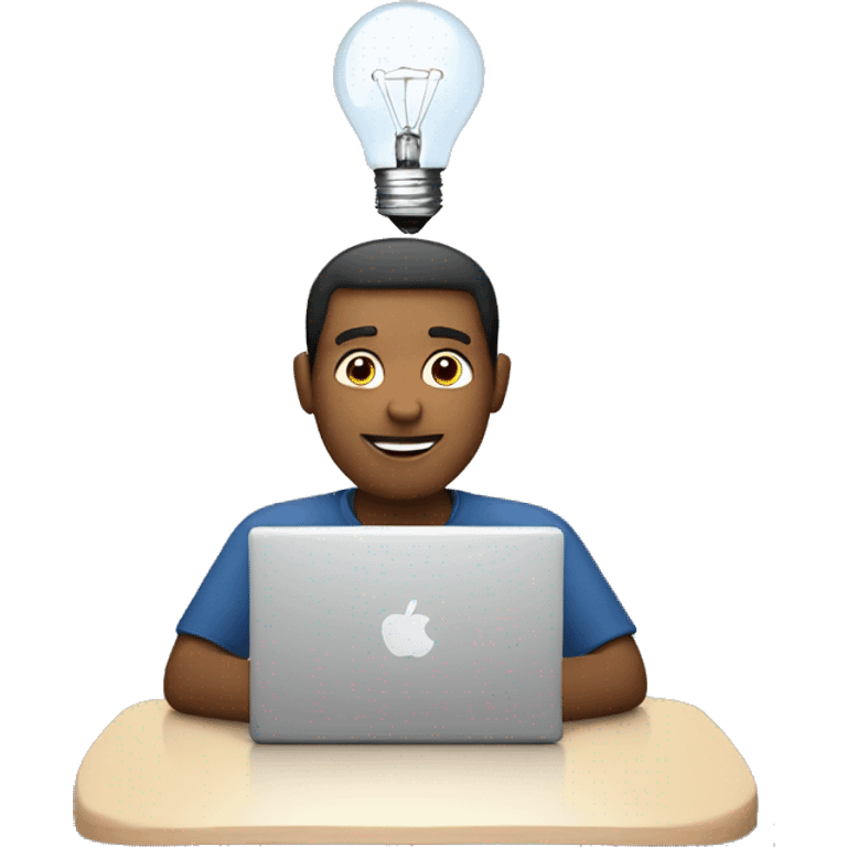 man with laptop and light bulb above head emoji