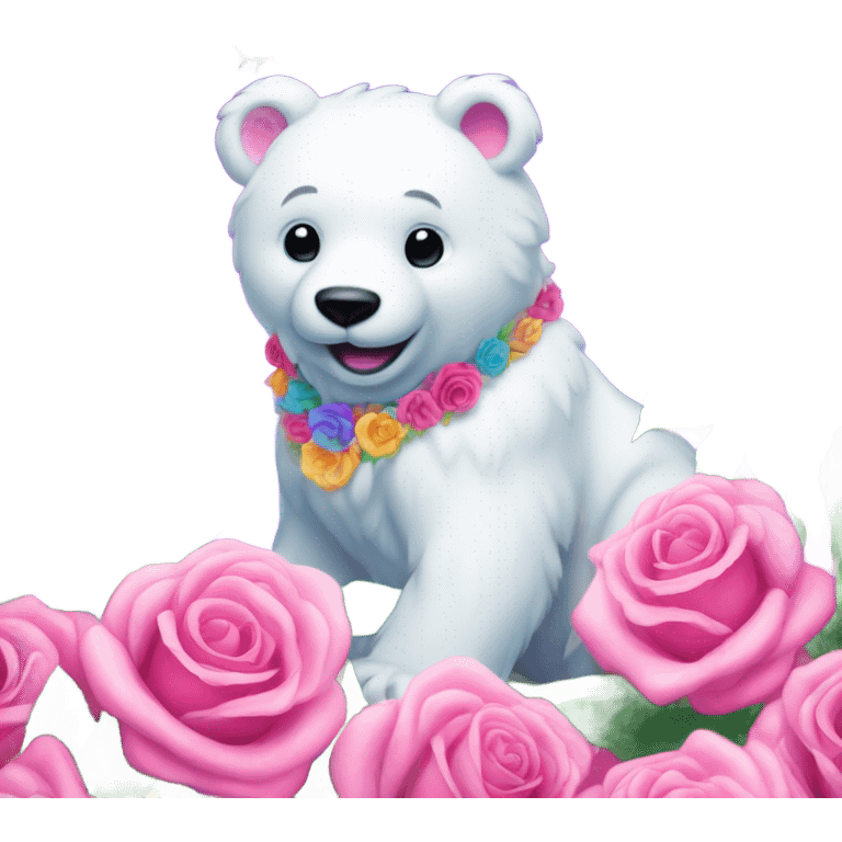 Lisa frank white bear with roses emoji