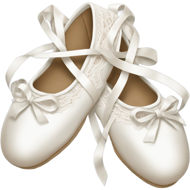 Crossed white ballet shoes with long and beautiful corses design, light lace on the surface emoji