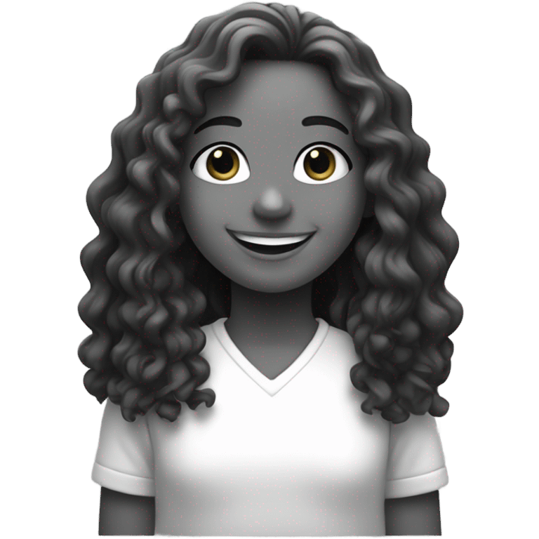 smiling girl in monochrome with long curly hai emoji