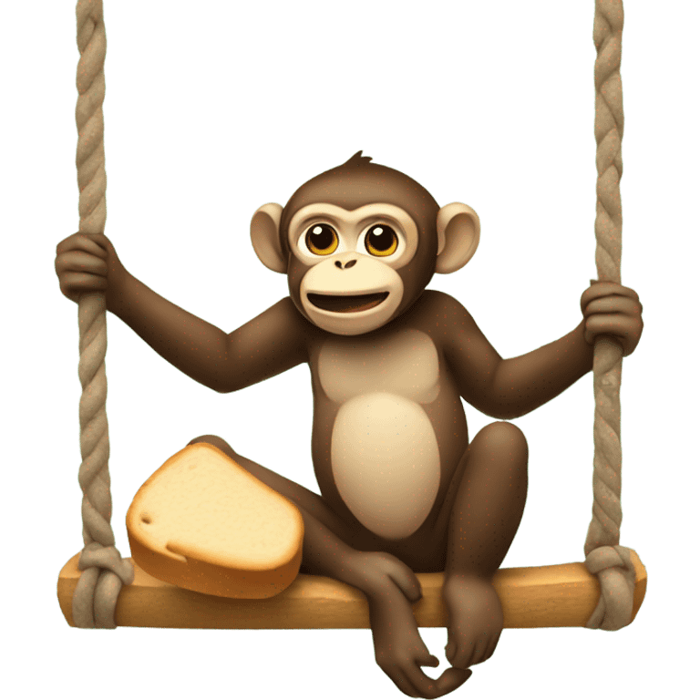 Monkey sitting on a swing eating a loaf of bread emoji