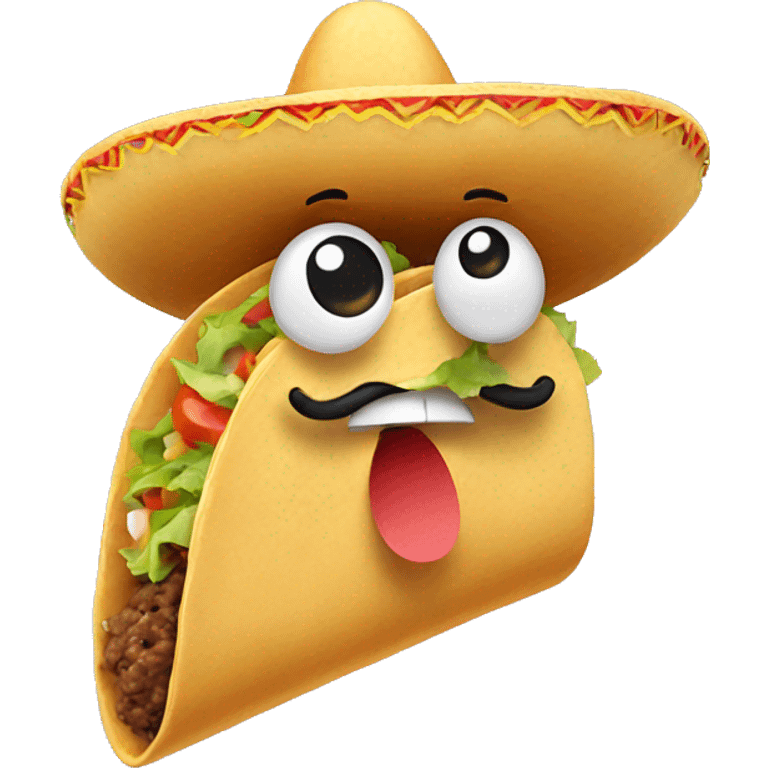 A taco with a tiny mustache and a sombrero, looking surprised. emoji