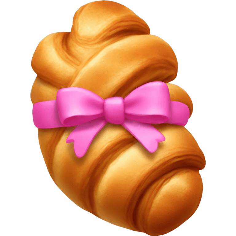 Croissant with a pink bow around it emoji